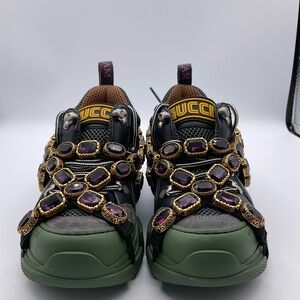 New GUCCI FlashTrek Green Crystal Shoes Size 35 EU